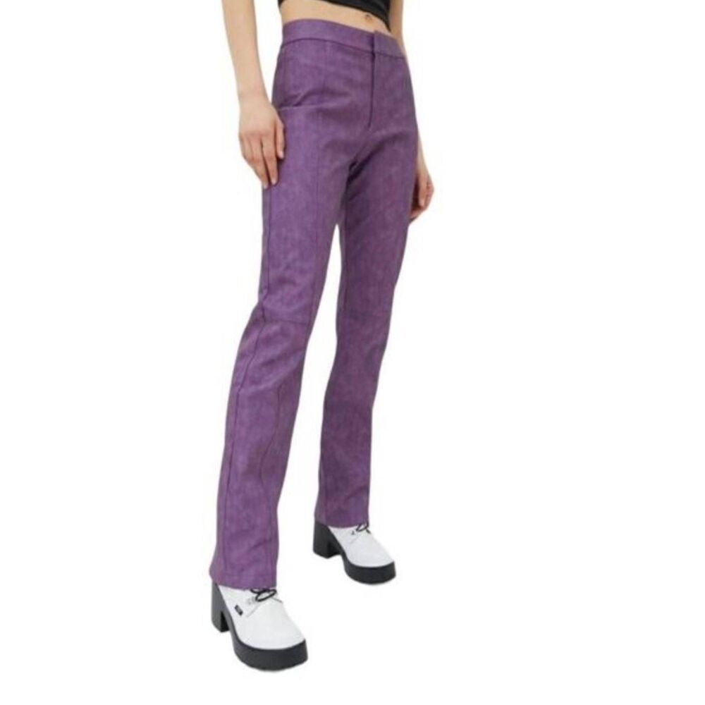I Am Gia Saros Purple Faux Leather High Rise Straight Leg Trousers XS Designer